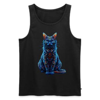 Komplizierter psychedelischer Fraktal-Katze-Rave-Pilz - Männer Premium Bio Tank Top - Schwarz - Vorne - AI Model Male 178 light (178cm)