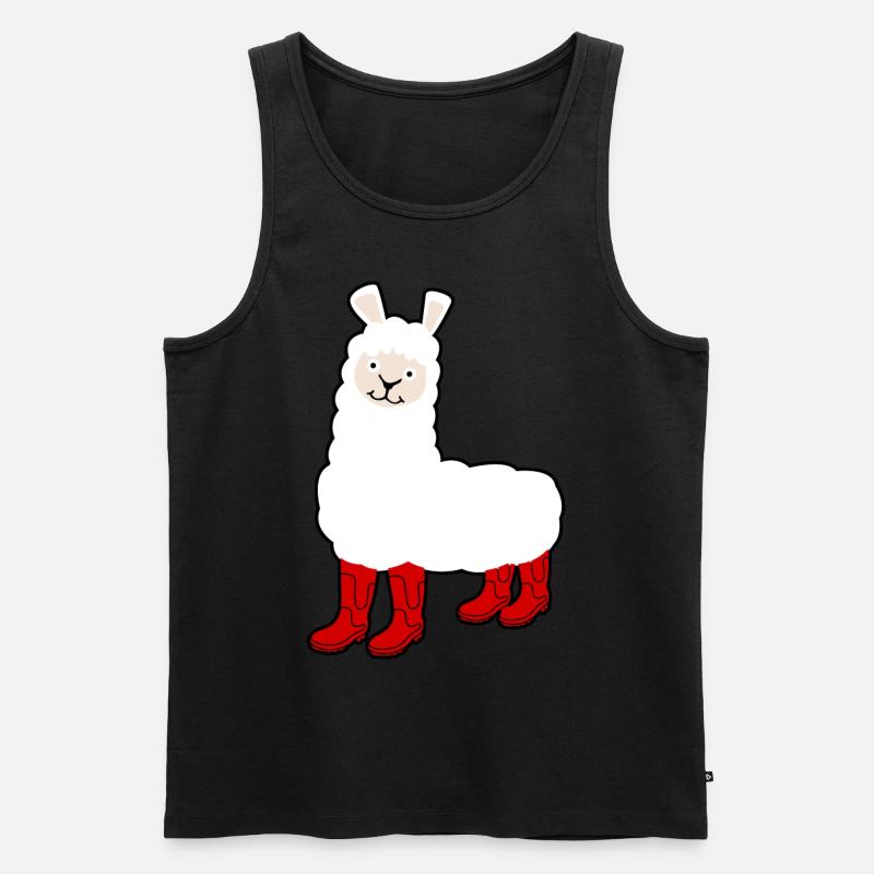 Alpaca with Red Rain Boots - Männer Premium Bio Tank Top - Schwarz