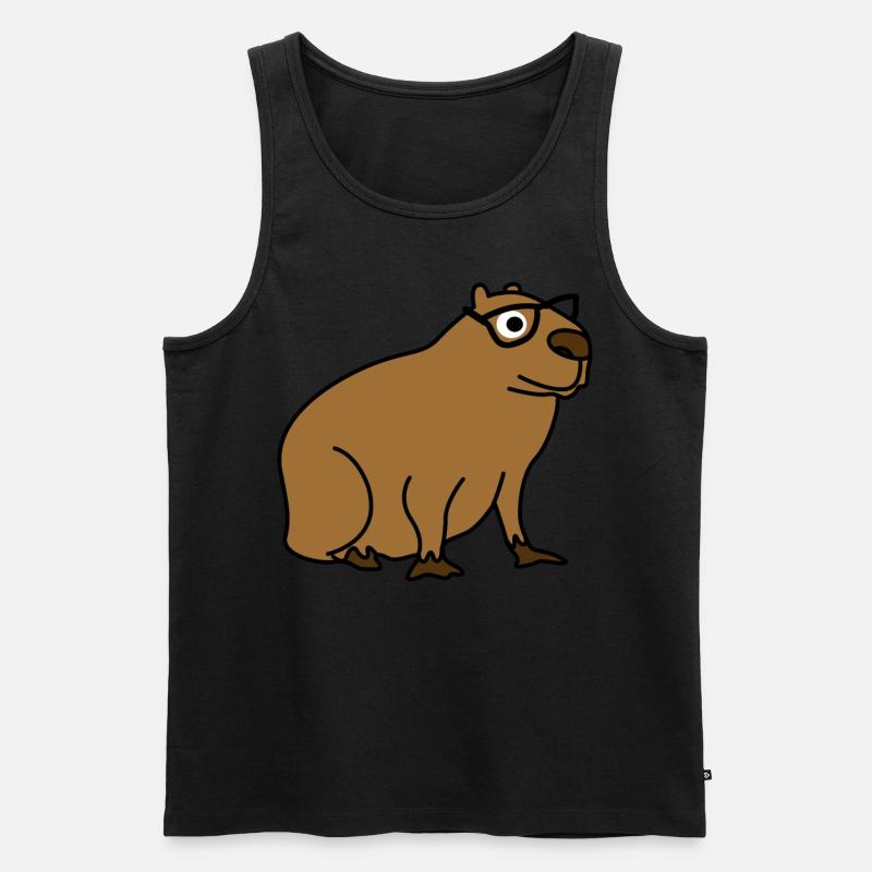 Capybara with Nerd Glasses Capybaras - Männer Premium Bio Tank Top - Schwarz