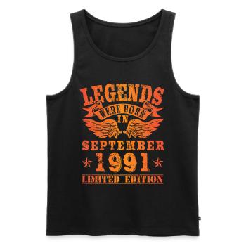 Les légendes sont nées le jour de l'anniversaire de septembre 1991 - Débardeur bio Premium Homme - noir - Devant - AI Model Male 178 light (178cm)