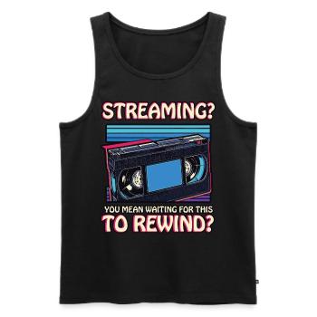 Drôle VHS Era Rembobiner Label Espace Streaming - Débardeur bio Premium Homme - noir - Devant - AI Model Male 178 light (178cm)