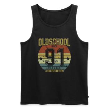 Octobre 1991 - Anniversaire en octobre Oldschool - Débardeur bio Premium Homme - noir - Devant - AI Model Male 178 light (178cm)