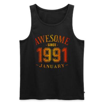 Janvier 1991 - Anniversaire en janvier Génial - Débardeur bio Premium Homme - noir - Devant - AI Model Male 178 light (178cm)