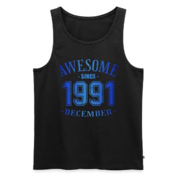 Décembre 1991 - Anniversaire en décembre Génial - Débardeur bio Premium Homme - noir - Devant - AI Model Male 178 light (178cm)