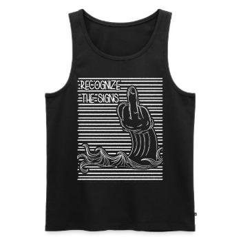 Doigt d’honneur Misanthrope - Débardeur bio Premium Homme - noir - Devant - AI Model Male 178 light (178cm)