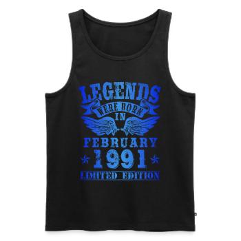 Legends est né en février 1991 Anniversaire - Débardeur bio Premium Homme - noir - Devant - AI Model Male 178 light (178cm)