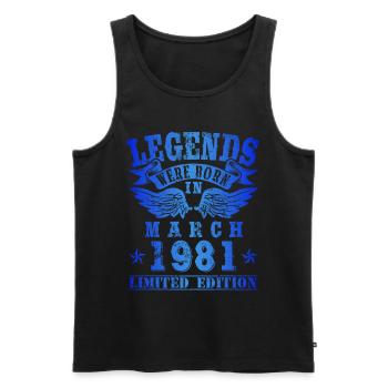 Legends est né en Mars 1981 Anniversaire - Débardeur bio Premium Homme - noir - Devant - Michal (187cm)