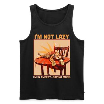 Lazy Cat Humor Energy Saving Mode Funny Quote - Men's Premium Organic Tank Top - black - Front - AI Model Male 178 light (178cm)