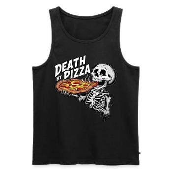 Humorous Skeleton Eating Pizza Funny Graphic - Men's Premium Organic Tank Top - black - Front - Michal (187cm)