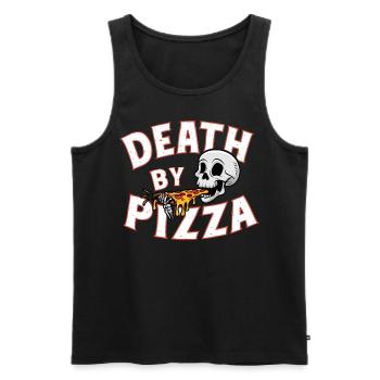 Humorous Skull Eating Pizza Funny Graphic - Men's Premium Organic Tank Top - black - Front - Michal (187cm)