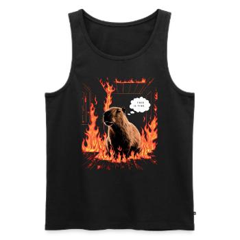 Capybara In Flames This is Fine Meme Art - Men's Premium Organic Tank Top - black - Front - AI Model Male 178 light (178cm)