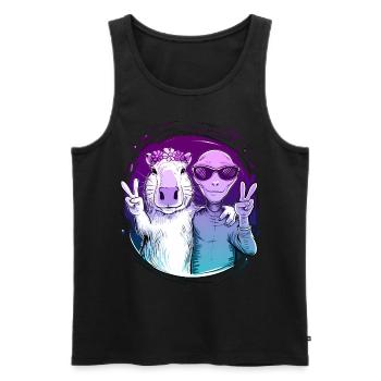 Capybara et Alien Peace Sign Friendship Art - Débardeur bio Premium Homme - noir - Devant - AI Model Male 178 light (178cm)