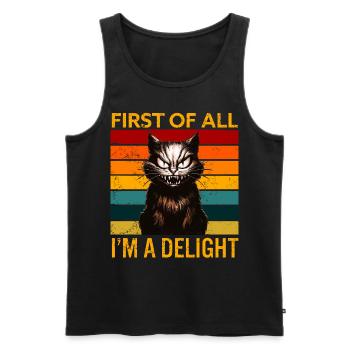 Tout d’abord, je suis un délice Angry Cat Humour - Débardeur bio Premium Homme - noir - Devant - AI Model Male 178 light (178cm)