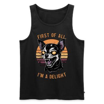 Zunächst einmal bin ich eine Freude Heftiger Chihuahua-Humor - Männer Premium Bio Tank Top - Schwarz - Vorne - AI Model Male 178 light (178cm)