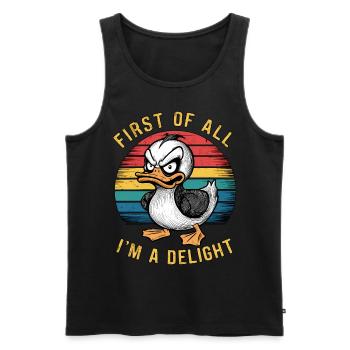 Zunächst einmal bin ich eine Freude Grimmiger Katzenhumor - Männer Premium Bio Tank Top - Schwarz - Vorne - AI Model Male 178 light (178cm)