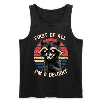 Zunächst einmal bin ich ein Genuss Lustiger Humor Waschbär - Männer Premium Bio Tank Top - Schwarz - Vorne - AI Model Male 178 light (178cm)