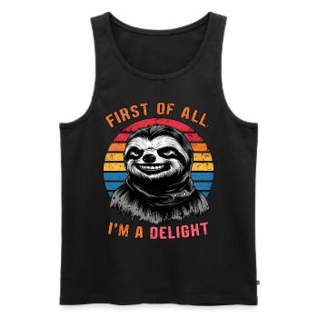 Zunächst einmal bin ich eine Freude Grimmiger Katzenhumor - Männer Premium Bio Tank Top - Schwarz - Vorne - AI Model Male 178 light (178cm)
