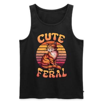 Niedliche, aber wilde Katze Retro Sonnenuntergang Lustiges Design - Männer Premium Bio Tank Top - Schwarz - Vorne - AI Model Male 178 light (178cm)