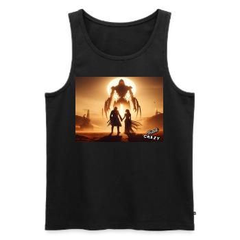 2 Desert warriors in front of a robot - Men's Premium Organic Tank Top - black - Front - AI Model Male 178 light (178cm)