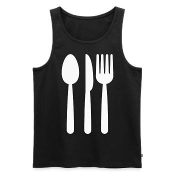 Cuillère Couteau Fourchette Cuisinier - Débardeur bio Premium Homme - noir - Devant - AI Model Male 178 light (178cm)