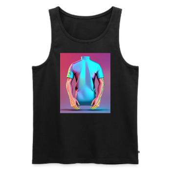 Ethereal Power: Holographic Muscles - Men's Premium Organic Tank Top - black - Front - AI Model Male 178 light (178cm)