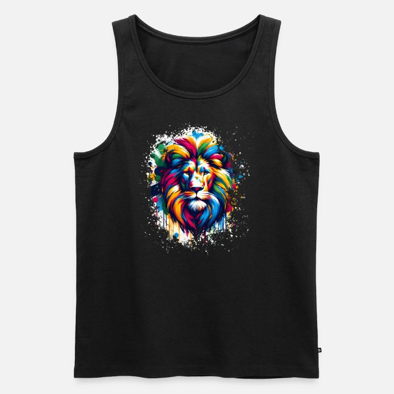 Löwe bunt Kunst - Männer Premium Bio Tank Top - Schwarz