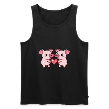 Couple de Cochons En Amour Sème Coeur - Débardeur bio Premium Homme - noir - Devant - Michal (187cm)