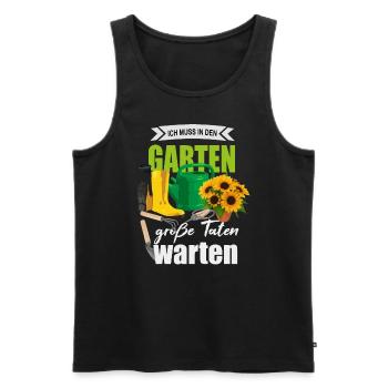 Ich muss in den Garten - Männer Premium Bio Tank Top - Schwarz - Vorne - Michal (187cm)
