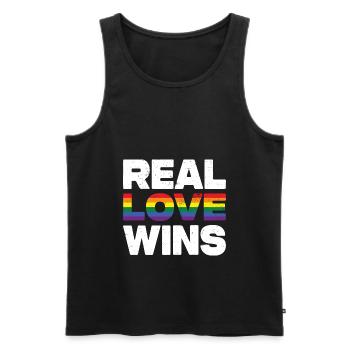 Real Love remporte la Gay Pride LGBTQ Rainbow - Débardeur bio Premium Homme - noir - Devant - Michal (187cm)