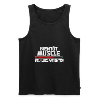Bientôt musclé - Débardeur bio Premium Homme - noir - Devant - AI Model Male 178 light (178cm)
