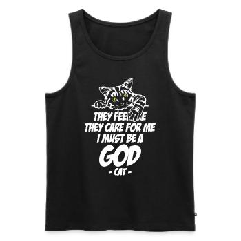 Cat Lover They Feed Me I Must Be A God - Männer Premium Bio Tank Top - Schwarz - Vorne - AI Model Male 178 light (178cm)