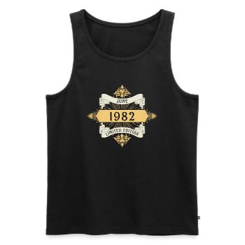 Anniversaire de juin 1982 Édition limitée - Débardeur bio Premium Homme - noir - Devant - AI Model Male 178 light (178cm)