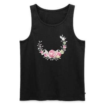 Couronne de fleurs avec roses, personnalisable - Débardeur bio Premium Homme - noir - Devant - Michal (187cm)