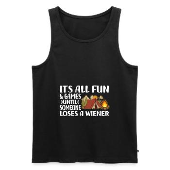 Camping Geschenkideen | Camper Urlaub Lagerfeuer - Männer Premium Bio Tank Top - Schwarz - Vorne - Michal (187cm)