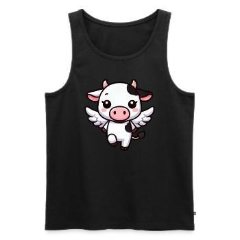 Vache mignonne comme ange dessin animé - Débardeur bio Premium Homme - noir - Devant - Michal (187cm)