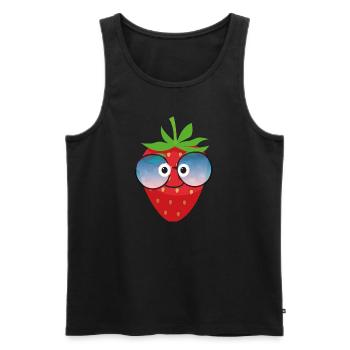 fraise, baie, bande dessinée, lunettes de soleil, - Débardeur bio Premium Homme - noir - Devant - Michal (187cm)