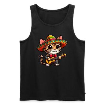 Bengal cat as mariachi guitarist Cinco de Mayo - Men's Premium Organic Tank Top - black - Front - Michal (187cm)