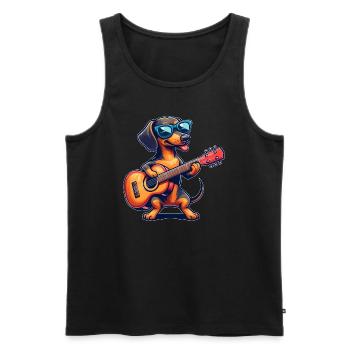 Dackel Gitarrist Musikalischer Hund Gitarrenspiel - Männer Premium Bio Tank Top - Schwarz - Vorne - Michal (187cm)