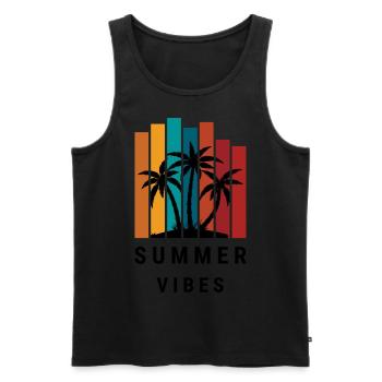 Retro Summer Vibes Palm Tree Sunset Beach - Männer Premium Bio Tank Top - Schwarz - Vorne - Michal (187cm)