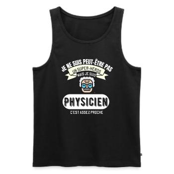 Super Héros physicien | Cadeau Humour Physique - Débardeur bio Premium Homme - noir - Devant - Michal (187cm)