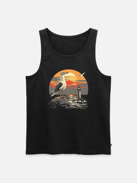 Seagull Seabird Lighthouse Sunset - Men's Premium Organic Tank Top - black