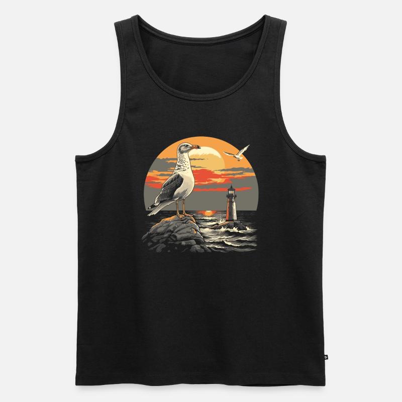 Möwe Seevogel Leuchtturm Sunset - Männer Premium Bio Tank Top - Schwarz