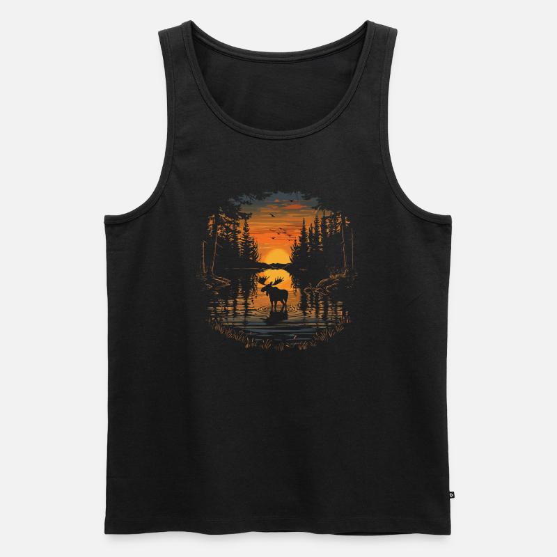 Elch Elche Waldtier Sunset - Männer Premium Bio Tank Top - Schwarz