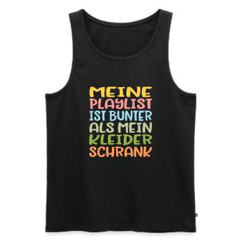 Meine Playlist ist bunter als mein Kleiderschrank - Männer Premium Bio Tank Top - Schwarz - Vorne - AI Model Male 178 light (178cm)