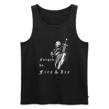Angry Viking with helmet, sword and shield - Men's Premium Organic Tank Top - black - Front - AI Model Male 178 light (178cm)