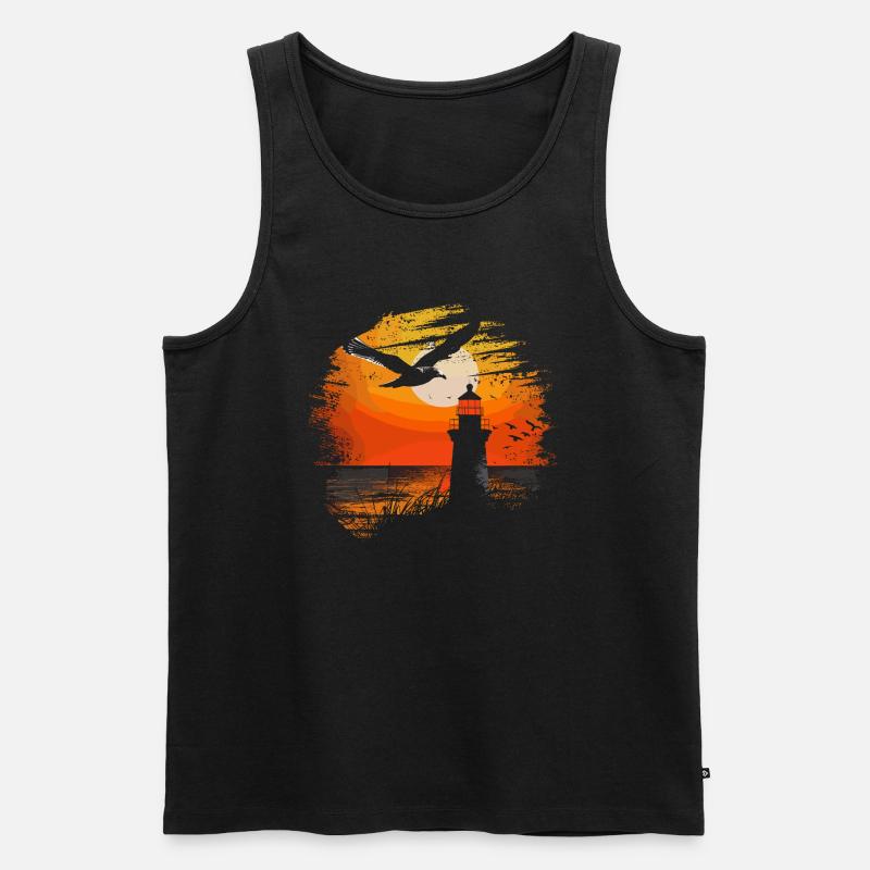 Möwe Seevogel Leuchtturm Sunset - Männer Premium Bio Tank Top - Schwarz