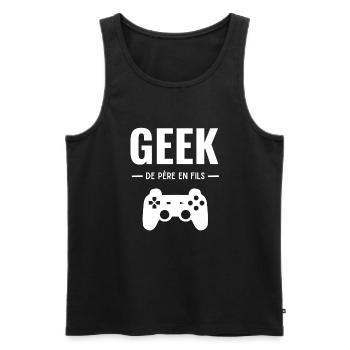 Humour Geek De Père En Fils - Homme - Débardeur bio Premium Homme - noir - Devant - Michal (187cm)
