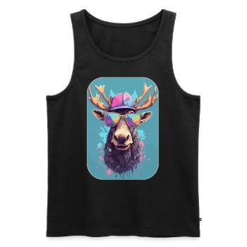 Elch mit Mütze und Sonnenbrille, König des Waldes - Männer Premium Bio Tank Top - Schwarz - Vorne - AI Model Male 178 light (178cm)