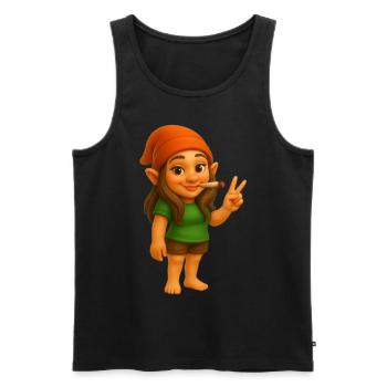 Coole kiffende Zwergin - Cannabis - Weed - Männer Premium Bio Tank Top - Schwarz - Vorne - Michal (187cm)