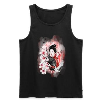 Geisha Sakura motif japonais Aquarelle - Débardeur bio Premium Homme - noir - Devant - Michal (187cm)